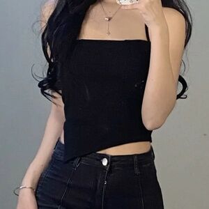Asymmetrical Cropped Tank Top Black